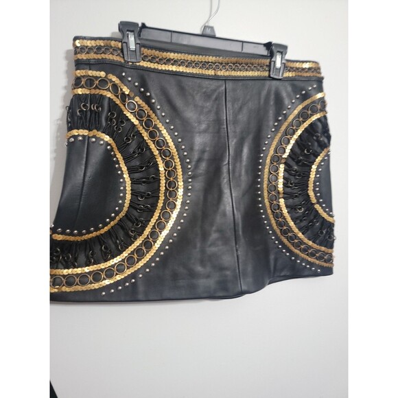 Nasty Gal Black Genuine Leather Silver Studded Mini Skirt Punk Bloggers FestivaL - Picture 3 of 8